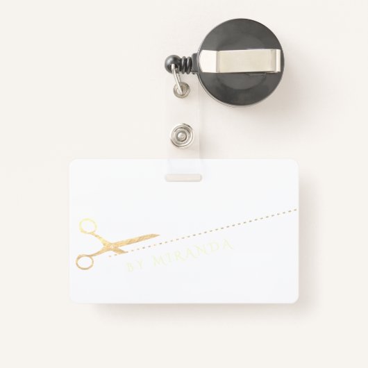 ヘアスタイリスト化粧サロンモダンピンク金ゴールド鋏 バッジ (裏面リトラクタブル付き)