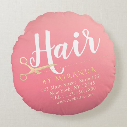 ヘアスタイリスト化粧サロンモダンピンク金ゴールド鋏 ラウンドクッション (正面)