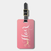 ヘアスタイリスト化粧サロンモダンピンク金ゴールド鋏 ラゲッジタグ (正面縦)