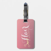 ヘアスタイリスト化粧サロンモダンピンク金ゴールド鋏 ラゲッジタグ (裏面縦)