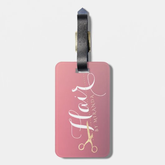 ヘアスタイリスト化粧サロンモダンピンク金ゴールド鋏 ラゲッジタグ (裏面縦)