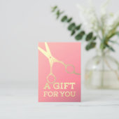 ヘアスタイリスト化粧サロンモダンピンク金ゴールド鋏 割引カード (スタンド正面)