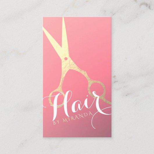 ヘアスタイリスト化粧サロンモダンピンク金ゴールド鋏 名刺 (正面)