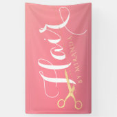 ヘアスタイリスト化粧サロンモダンピンク金ゴールド鋏 横断幕 (縦)