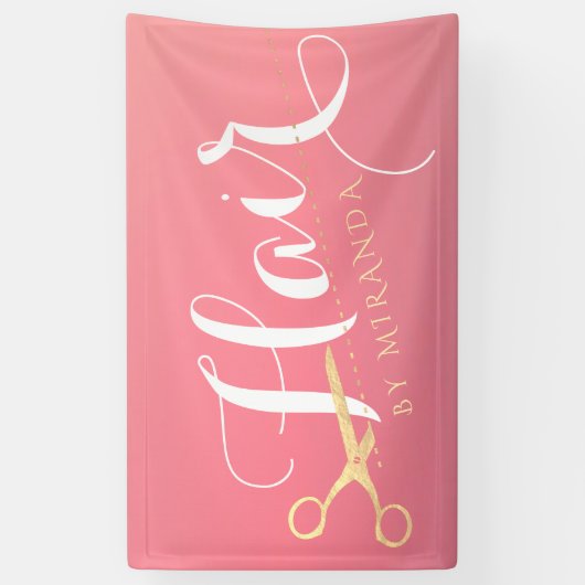 ヘアスタイリスト化粧サロンモダンピンク金ゴールド鋏 横断幕 (縦)