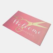 ヘアスタイリスト化粧サロン金ゴールドはさみ歓迎 ドアマット (アングル)