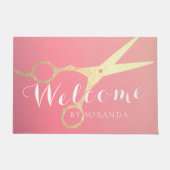 ヘアスタイリスト化粧サロン金ゴールドはさみ歓迎 ドアマット (正面)