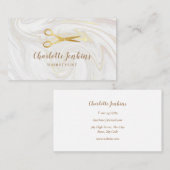 ヘアスタイリスト大理石がはさみを金ゴールド 名刺 (正面/裏面)