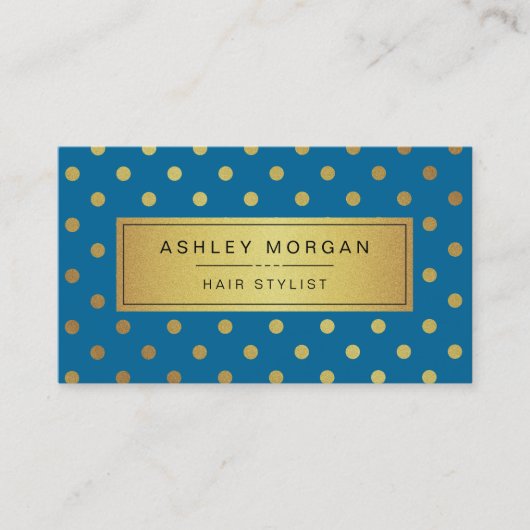 ヘアスタイリスト王室の – 青金ゴールドドット 名刺 (正面)