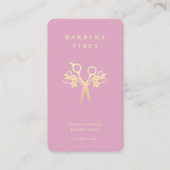 ヘアスタイリスト理髪店金ゴールドはさみフローラ 名刺 (正面)