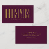ヘアスタイリスト用ワインレッドとゴールドのモダンヘアサロン 名刺 (正面/裏面)