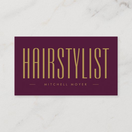 ヘアスタイリスト用ワインレッドとゴールドのモダンヘアサロン 名刺 (正面)