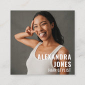 ヘアスタイリスト白黒Qrコード社会テンプレート スクエア名刺 (正面)