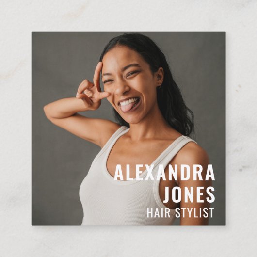 ヘアスタイリスト白黒Qrコード社会テンプレート スクエア名刺 (正面)