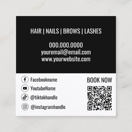 ヘアスタイリスト白黒Qrコード社会テンプレート スクエア名刺 (裏面)