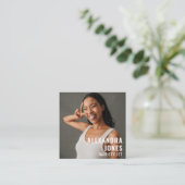 ヘアスタイリスト白黒Qrコード社会テンプレート スクエア名刺 (スタンド正面)