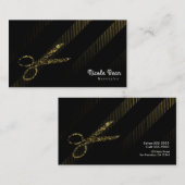 ヘアスタイリスト美容師はさみ金ゴールド&ブラック 名刺 (正面/裏面)