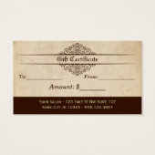 ヘアスタイリスト美容師ギフトカード証明書 (裏面)