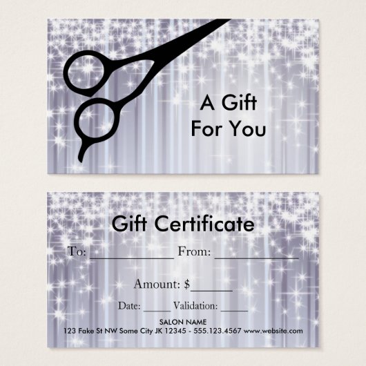 ヘアスタイリスト美容師ギフトカード証明書 (正面&裏面)