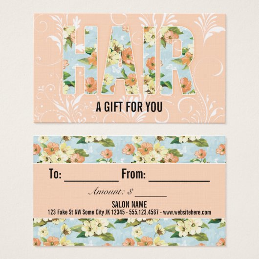 ヘアスタイリスト美容師ギフトカード証明書 (正面&裏面)