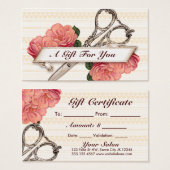 ヘアスタイリスト美容師ギフトカード証明書 (正面&裏面)