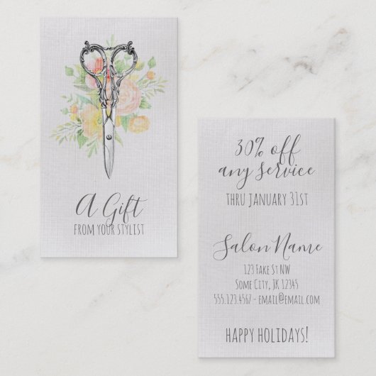 ヘアスタイリスト美容師ギフト券クリスマス 割引カード (正面/裏面)