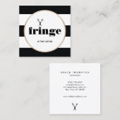 ヘアスタイリスト金ゴールドはさみ白黒 ストライプの スクエア名刺 (正面/裏面)