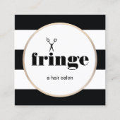 ヘアスタイリスト金ゴールドはさみ白黒 ストライプの スクエア名刺 (正面)