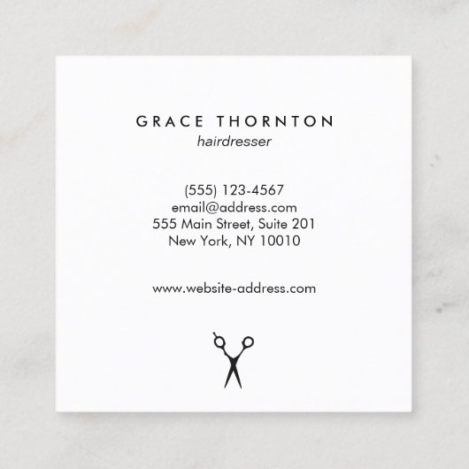 ヘアスタイリスト金ゴールドはさみ白黒 ストライプの スクエア名刺 (裏面)