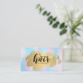 ヘアスタイリスト金ゴールドブラシ付きパステルグラデーション 名刺 (スタンド正面)