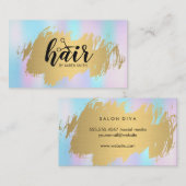 ヘアスタイリスト金ゴールドブラシ付きパステルグラデーション 名刺 (正面/裏面)