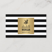 ヘアスタイリスト金ゴールド白黒ストライプアポイントメント 予約カード (正面)