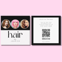 ヘアスタイリスト3枚の写真QRコードソーシャルブラックホワイト