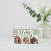 ヘアスタイリスト3枚フォトコラージュ&QRコードロゴ 名刺 (スタンド正面)