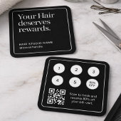 ヘアスタイリスト クライアントパンチカード 黒 QRコード スクエア名刺