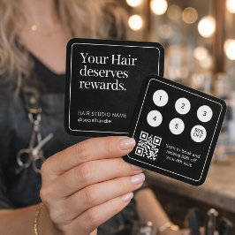 ヘアスタイリスト クライアントパンチカード 黒 QRコード スクエア名刺