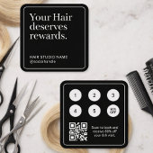 ヘアスタイリスト クライアントパンチカード 黒 QRコード スクエア名刺