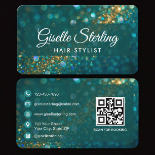 ヘアスタイリスト グリーン ゴールド QRコード プロフェッショナル 名刺