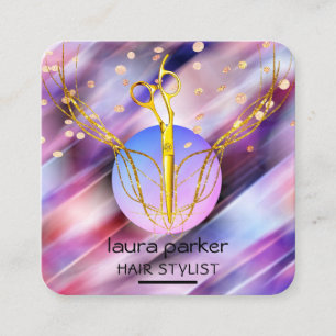 ヘアスタイリスト ゴールド シザー パープル ムーン サロン スクエア名刺