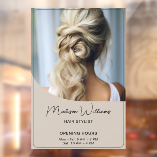 ヘアスタイリスト サロン営業時間 ベージュ ウィンドウサイン (シート2)