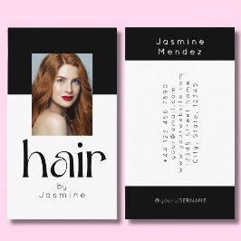ヘアスタイリスト シンプルな白黒のエレガントな写真 名刺