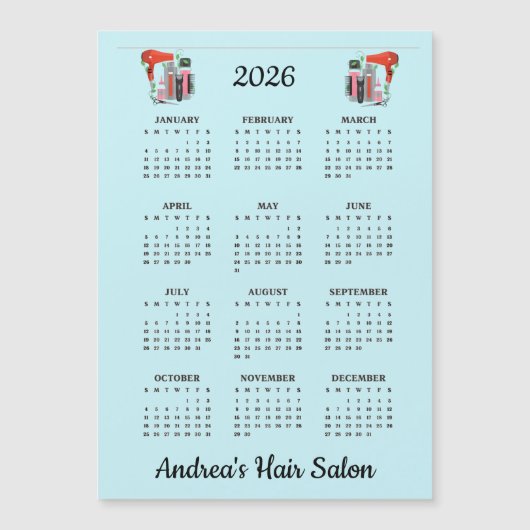ヘアスタイリスト デザイン 2026年 カレンダー マグネットカード (正面)