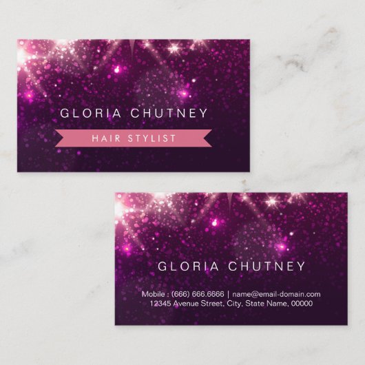 ヘアスタイリスト – トレンディーピンクグリッター 名刺 (正面/裏面)