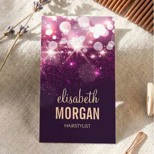 ヘアスタイリスト – ピンクのグリッターの輝き 名刺