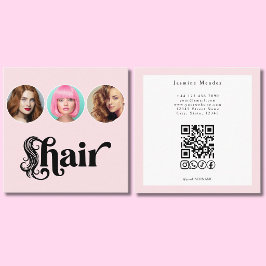 ヘアスタイリスト ブロッサムピンク ホワイト 3 写真QRコード スクエア名刺