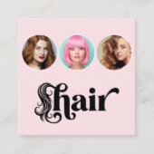 ヘアスタイリスト ブロッサムピンク ホワイト 3 写真QRコード スクエア名刺 (正面)