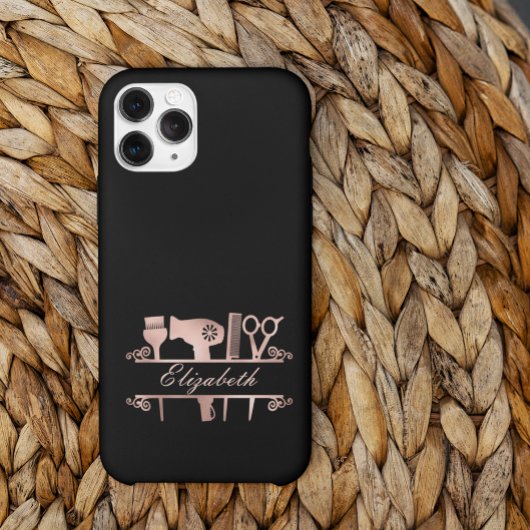 ヘアスタイリスト ヘアサロン モノグラム ローズゴールド Case-Mate iPhoneケース