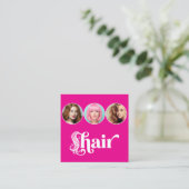 ヘアスタイリスト ホットピンク 白 3 写真QRコード スクエア名刺 (スタンド正面)