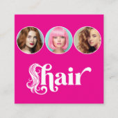 ヘアスタイリスト ホットピンク 白 3 写真QRコード スクエア名刺 (正面)