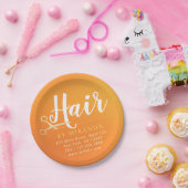 ヘアスタイリスト メイクサロン おしゃれ オレンジ ゴールド ハサミ ペーパープレート (パーティー)